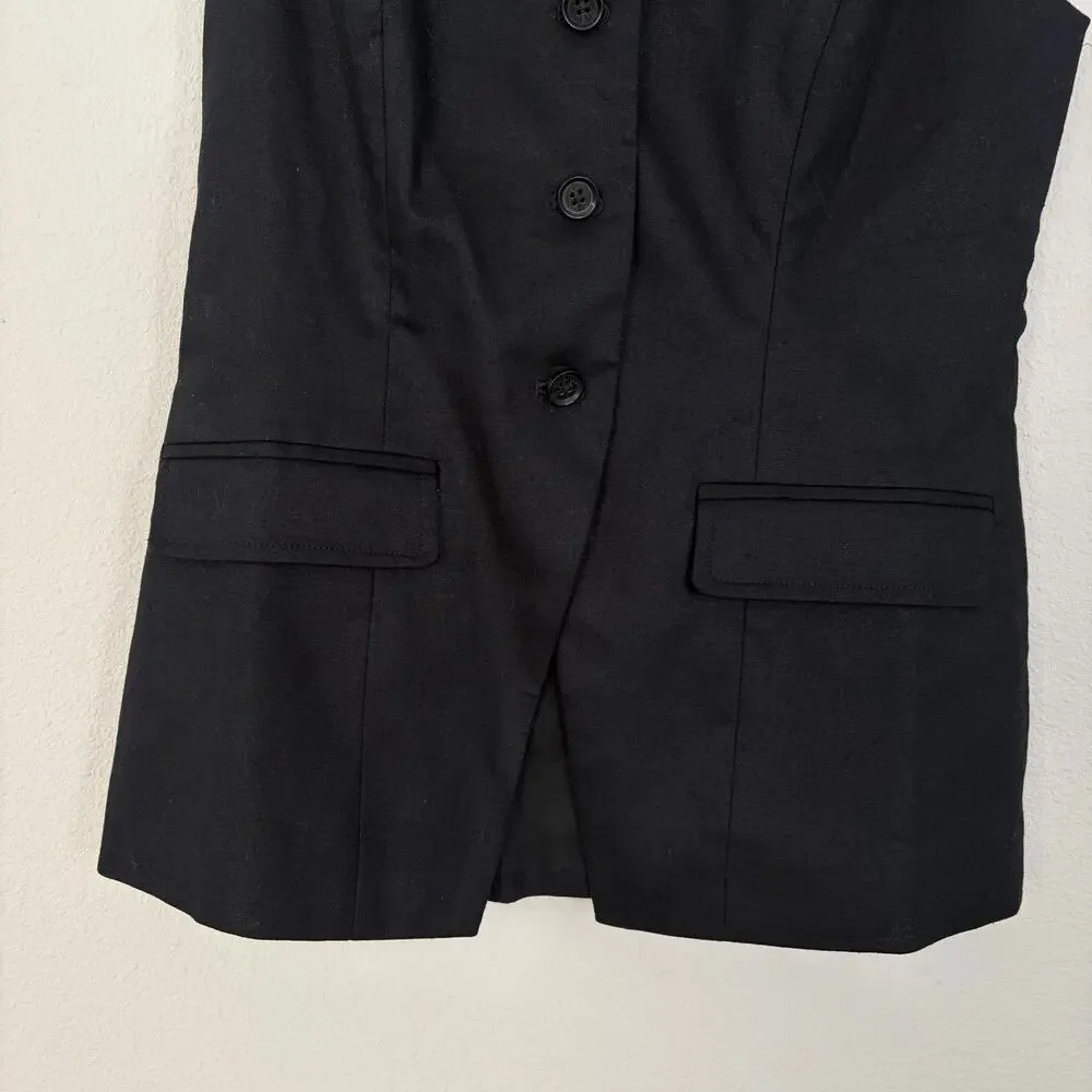 Banana Republic Factory Black Linen Blend Long Cutaway Vest (S) - Picture 5 of 7